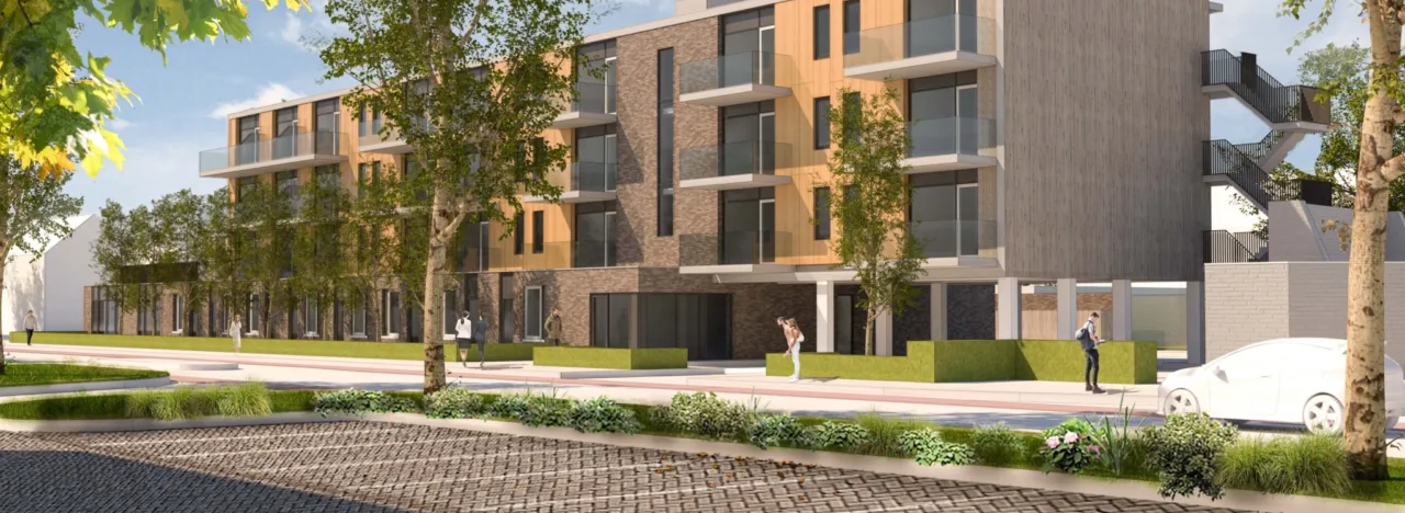 Schets van nieuwe complex aan J S Bachstraat