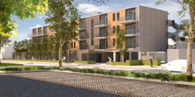 Schets van nieuwe complex aan J S Bachstraat