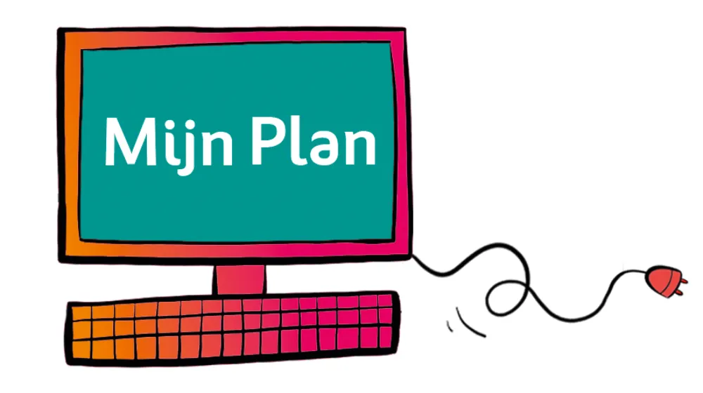 Tekening van een computer met de tekst Mijn Plan erop