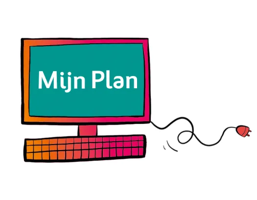 Tekening van een computer met de tekst Mijn Plan erop