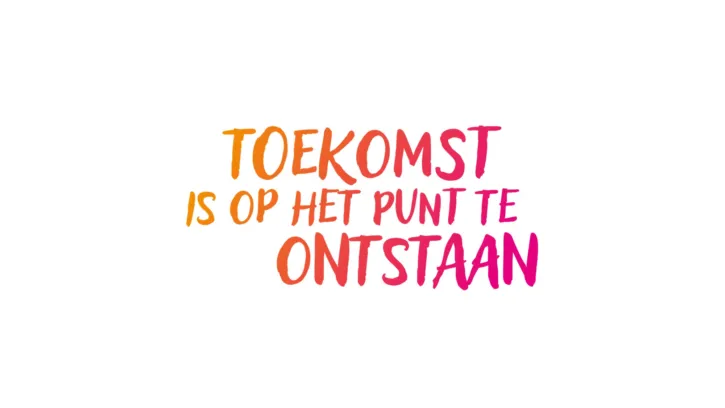 Tekst toekomst is op het punt te ontstaan, tekst in het oranje en roze op een witte achtergrond